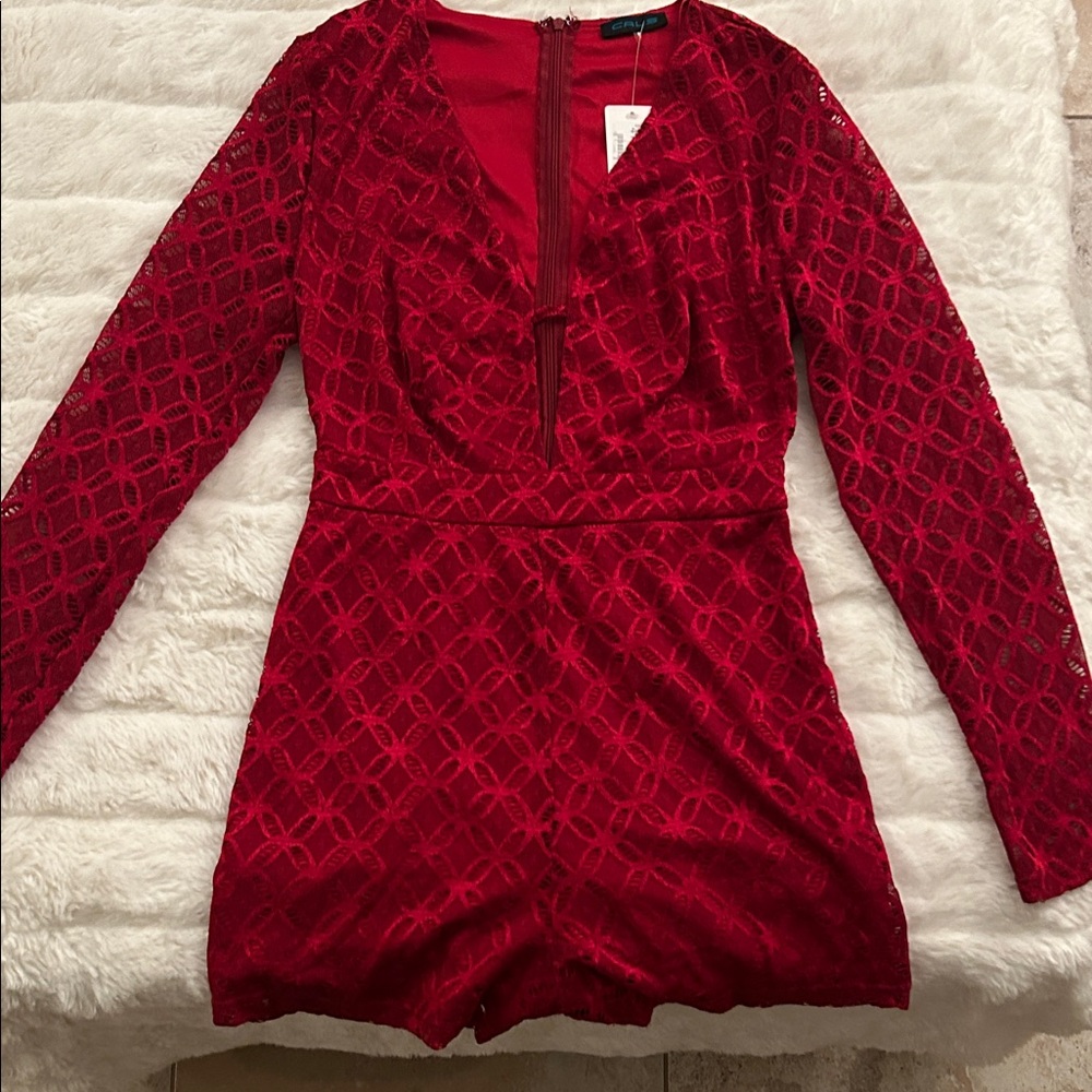Cals Elegant Red Long Sleeve Dress